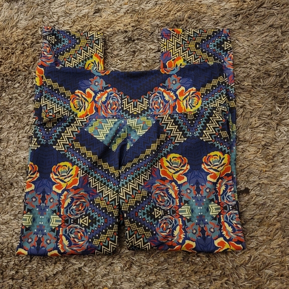 Onzie Blue Orange Multicolor Tribal Print Leggings S/M - Picture 2 of 11